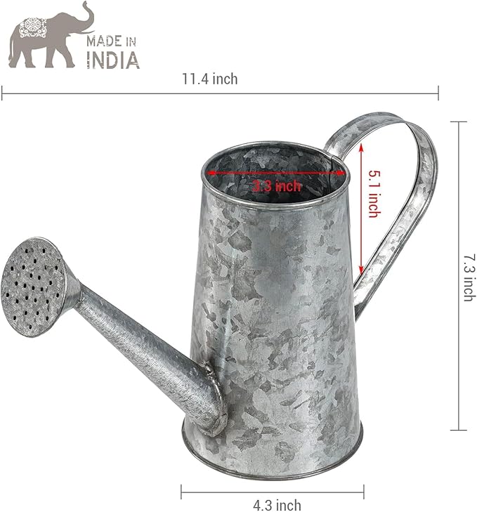 MyGift 5 Inch Mini Rustic Galvanized Metal Decorative Vase in Vintage Style Watering Can Design for Dried Flowers and Artificial Plants - Handcrafted in India