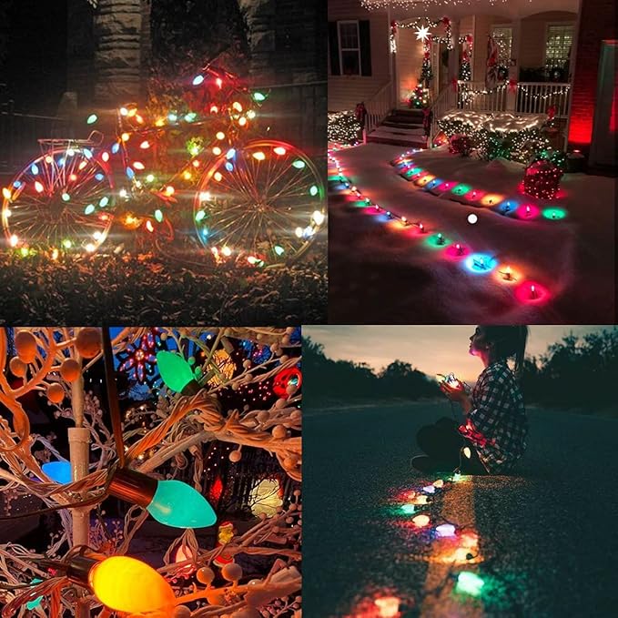 25FT C9 Christmas Lights Multi-Color String Lights with 26 Incandescent Christmas Lights, Outdoor String Light for Patio Christmas Tree Decor, 7 Watt Ceramic C9 Lights C9/E17 Base