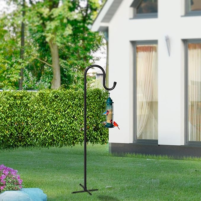 5-Prong Shepherd Hooks for Outdoor 2 Pack Heavy Duty Iron Garden Hooks for Hanging Plants, Bird Feeders, Lanterns, Solar Lights, and Wedding Decor – Rust-Resistant, Adjustable, Easy to Install 48 Inch