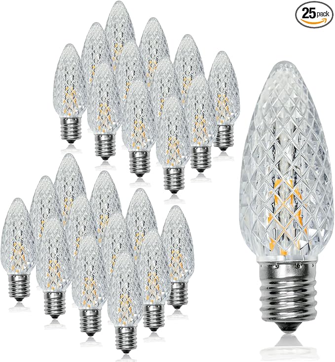 25Pack C9 Christmas LED Light Bulbs, Strawberry Replacement Bulb 2200K Warm White Shatterproof & Waterproof Outdoor String Light Bulbs, E17 Candelabra Base Edison Bulbs for Holiday Decoration