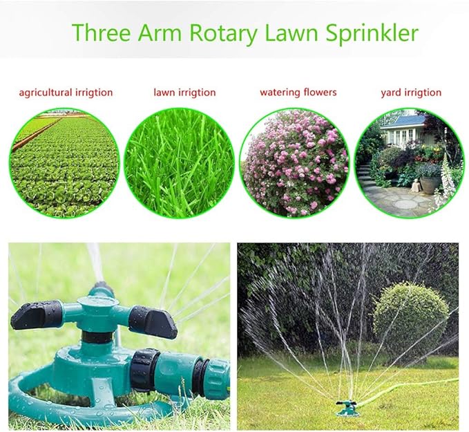 Sprinklers for Yard,Sprinkler,Garden Sprinkler,Water Sprinkler for Lawn,Lawn Sprinkler,Automatic 360 Degree Rotating Lawn Sprinkler, 3 Nozzle Irrigation System