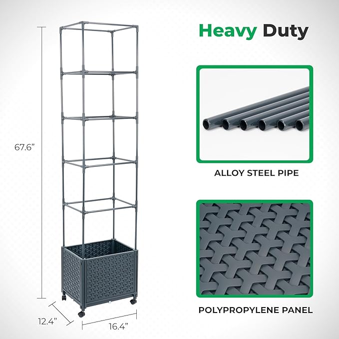 Raised Garden Bed with Tomato Planter Cage, 67.6" Trellis Planter Boxes with Wheels for Outdoor Patio Greenhouse Gardening Climbing Vegetables