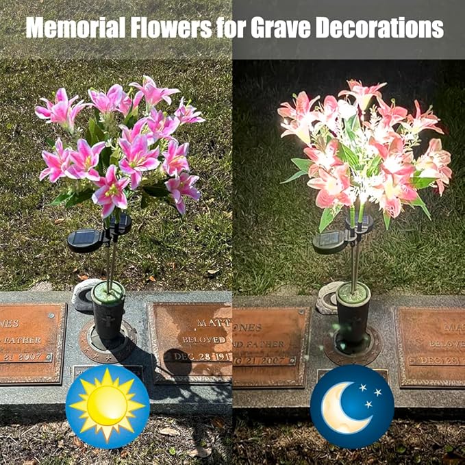 GUOCHENG Lily Flower Solar Lights Outdoor Garden, 2 Pack LED Solar Flower Lights with Lifelike Lily, Waterproof Solar Stake Lily Lights for Courtyard Pathway Flowerbed Lawn Décor(Pink)