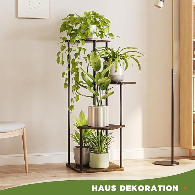 Bamworld Small Plant Stand Indoor, 4 Tier Metal Plant Shelf for Multiple Plants, Corner Flower Stand for Patio Garden Balcony Living Room Bedroom(Brown)