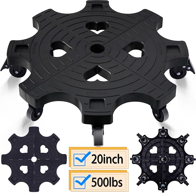 Plant Caddy With Wheels 20 Inch Heavy Duty Outdoor, Indoor Rolling Plant Stand With Casters Black Plant Dolly Large Potted Planter Cart For Big Flower Pots Plants Pots, Heart Shaped Garden Pot Mover