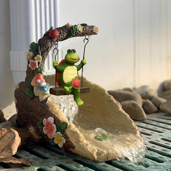 Tortoise On The Swing Gutter Downspout Extension Decoration,Rain Downspout Diverter Garden Statue,Decorative Gutter Extension,Downspout Splash Block,Animal Resin Statue Outdoor Décor