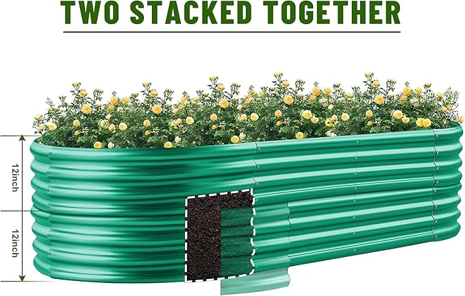 Land Guard 8×4×1 ft Green Raised Garden Bed, Vego Garden Raised Bed, Above Ground Flower Bed for Vegetables, Flowers, Herbs（Green）…