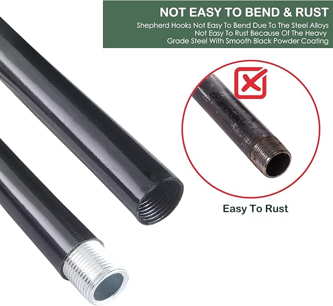 TIEBOLA Shepherd Hooks 2 Pack - 48 Inches High 1/2 Inch Thick Adjustable Rust Resistant Shepards Hooks with 5 Prong Base for Hanger Holder, Wedding Decor, Lanterns, Flower Basket, Bird Feeder.