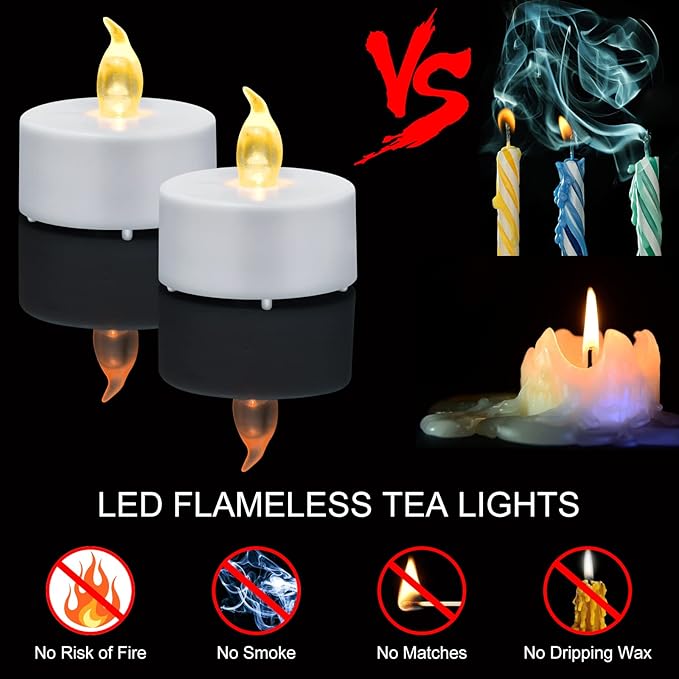 Tea Light Candles with Remote Control,24pack Flickering Flameless LED Candle,Long Lasting 400+Hours,Battery Operated with Timer for Home Decoration Seasonal &Festival Celebration WarmYellow