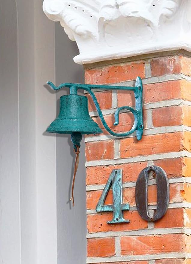 NACH Rustic Cast Iron Doorbell, Small Door Bells for Homes, Dinner Bell, Small Bell, Kitchen Door Bell, Turquoise Door Bell, 8.5x5x6.5 Inches, JS-90-091AT