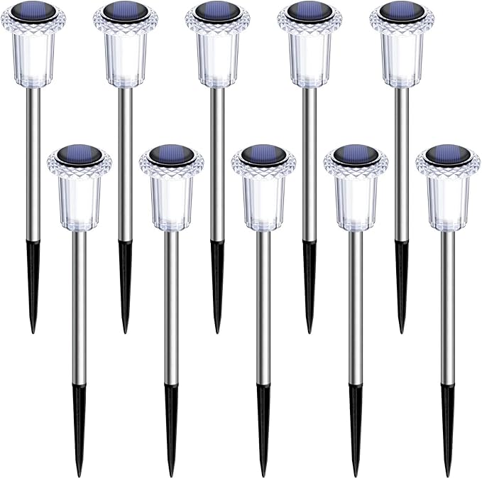 DenicMic Solar Lights Outdoor Pathway Lights 3000K LED Waterproof Acrylic Lamp Head Stainless Steel Stake for Yard Garden Landscape Path Walkway Driveway Patio Lawn (Warm White 10Pack)