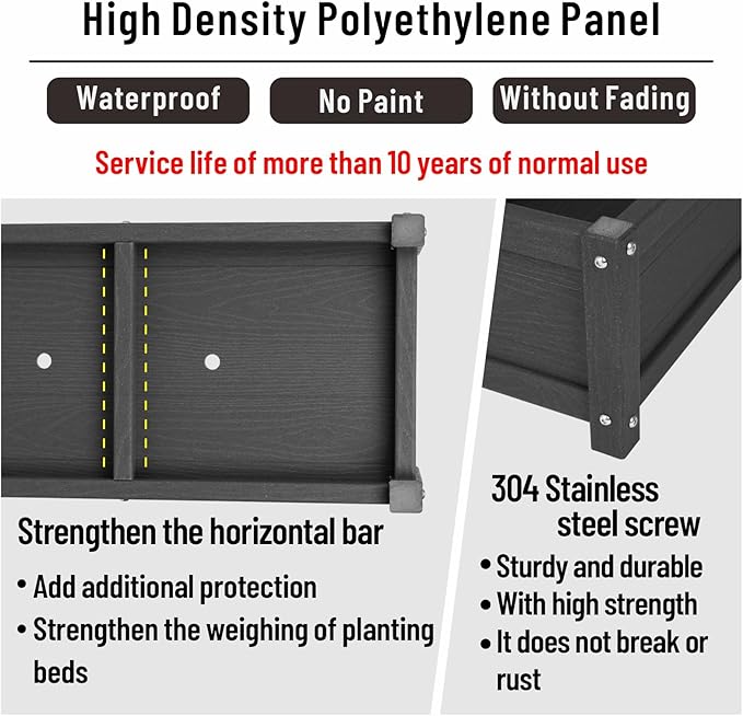 HDPE Raised Planter Box Outdoor,Rot-Resistant and Non-Cracking,Raised Beds for Gardening 29.5 * 14.4 * 9.8 in for Yard,Lawn,Outdoor Planter Boxes Rectangle with Drainage Holes Black