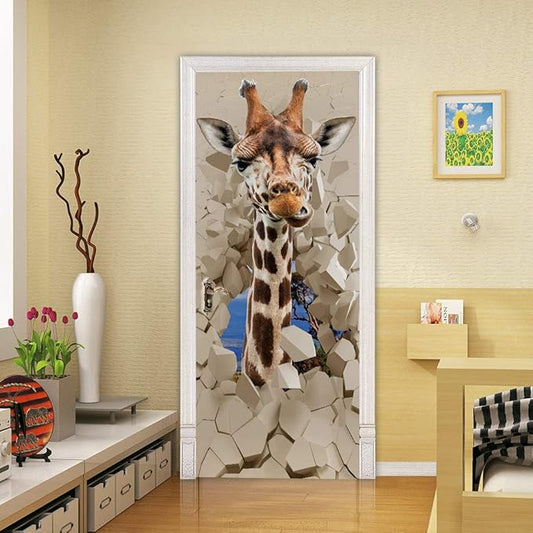 Door Wallpaper Self-Adhesive Door Poster 3D Door Picture Giraffe Door Film Photo Wallpaper Premium PVC Waterproof Door Sticker Wall Sticker for Bedroom Living Room Door Decoration Stickers 95 x 215 cm
