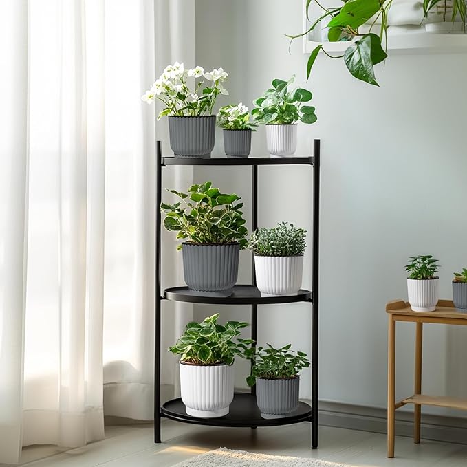 T4U 7 Inch Self Watering Pots for Indoor Plants, 4 Pack Gray Plastic Flower Pots for All House Plants, Flowers, African Violets