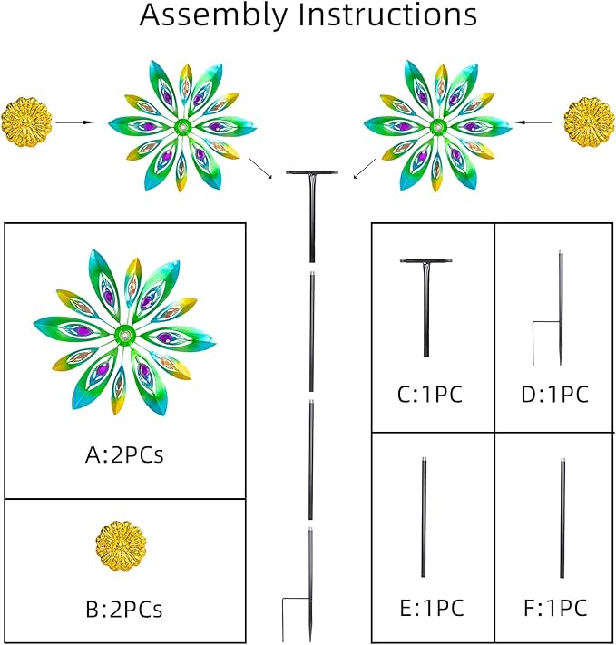 53 Inch Wind Spinner - Outdoor Metal Peacock Wind Sculptures for Garden, Patio, Yard, Lawn Decorations Double Windmill Spinner