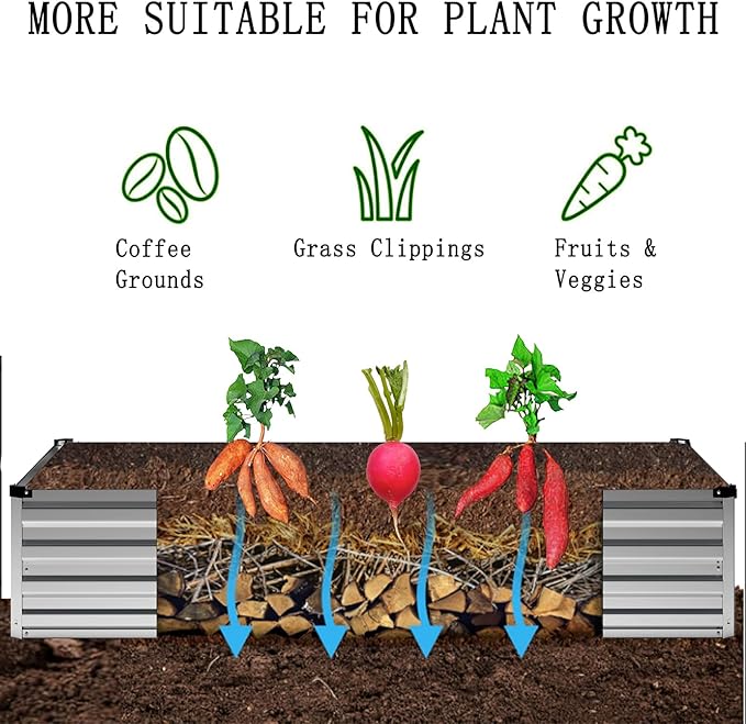 Galvanized Raised Garden Bed,2 Pcs 12×4×1FT Metal Planting Box for Outdoor Vegetable, Herb,Planter Gardening (Silver)