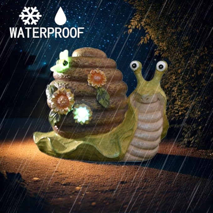 Solar Garden Outdoor Decor Snail Figurine with Lights, Outside - Ideal Outdoor Decorations for Yard, Lawn & Pathway Walkway Ornaments Clearance Housewarming Gifts for Mom Grandma Birthday (Yellow)