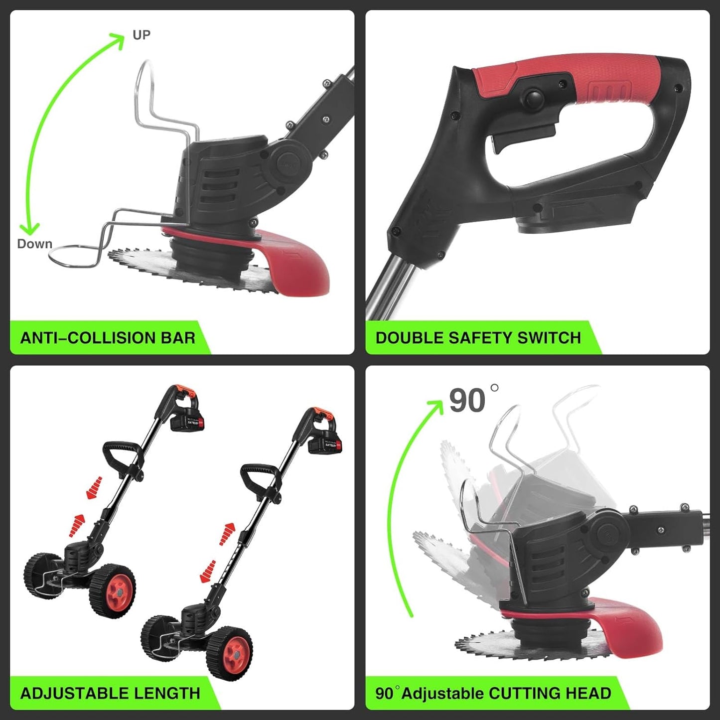 Electric Weed Wacker Cordless with Wheels: Electric Weed Wacker Battery Powered 24V 4.0Ah - Cordless String Trimmer for Lawn Garden Glass Pruning Trimming, Black