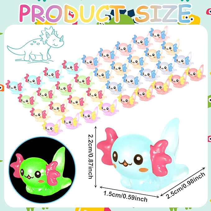 80 Pcs Mini Resin Axolotl Luminous Small Axolotl Miniature Animal Figurine Luminous Mini Resin Animal Party Favors for DIY Garden Landscape Decoration(Multicolor)