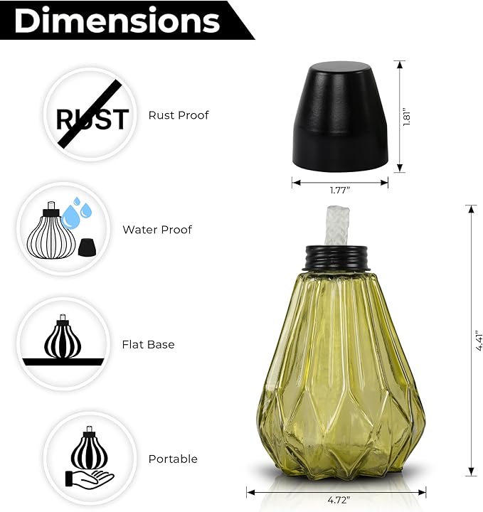 Deco Window Pack of 4 Table Torch for Indoor Outdoor Citronella Oil Tabletop Glass Lamp Landscape Multicolored Lantern with Fiberglass Wick & Cap for Garden Patio Yard Party Decor Light