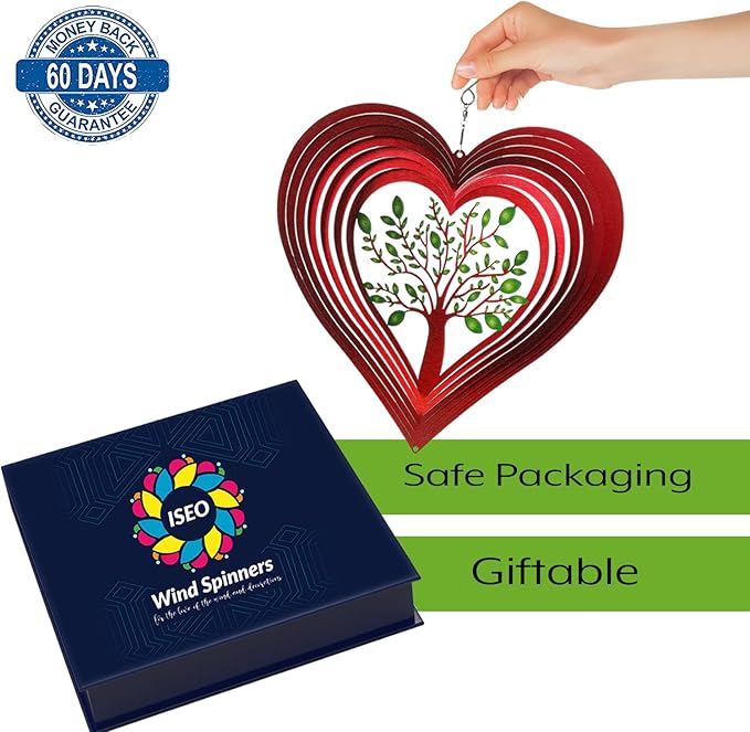 Heart Wind Spinners for Yard and Garden, Metal Ornaments for Garden Décor, Outdoor Wind Spinner, Heart Décor Gifts, Outdoor Garden Decoration, 12 inch Heart Wall Décor by ISEO