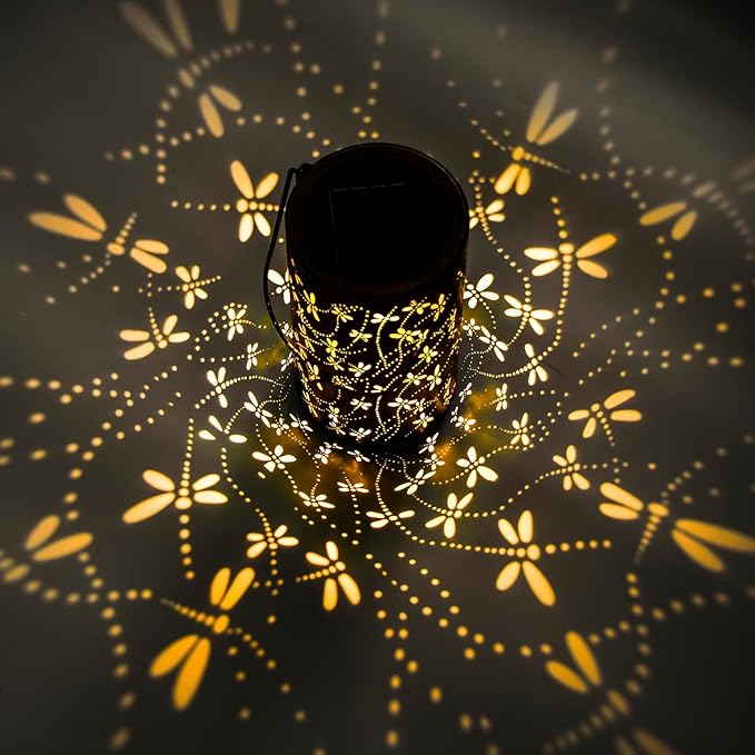 Mothers Day Gifts,Solar Lanterns Outdoor Hanging Lantern Lights, Dragonfly Hollowed-Out Metal Decor Lantern, Waterproof LED Decorative Garden Light - Delicate Garden Decoration for Patio, Yard