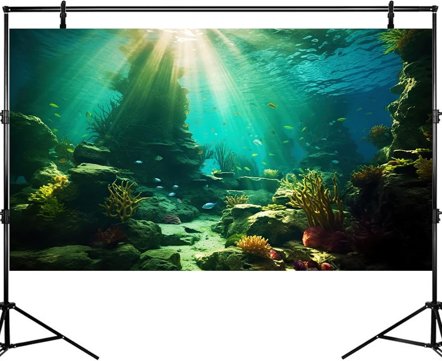 Ocean Floor Fish Tank Background Under The Sea Coral Reef Aquarium Background Tropical Fish Terrarium Backgrounds Underwater Rock Cave Sunray Fish Tank Backgrounds Decorations 30x18in