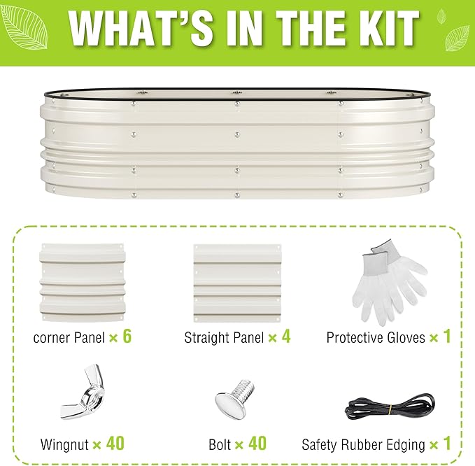 WORKPRO 4x2x1ft Galvanized Raised Garden Bed Set, Rust & Corrosion Protection, Easy Assembly, Safe Edge, Ideal for Vegetables & Flowers, White