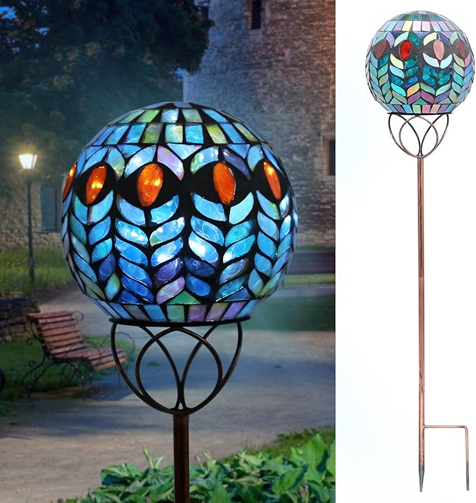 VCUTEKA Solar Outdoor Lights Garden Decor Mosaic Solar Garden Lights Waterproof Glass Ball LED Pathway Stake Light for Landscape Lawn Patio Yard Decoration 6 inch, Colorful