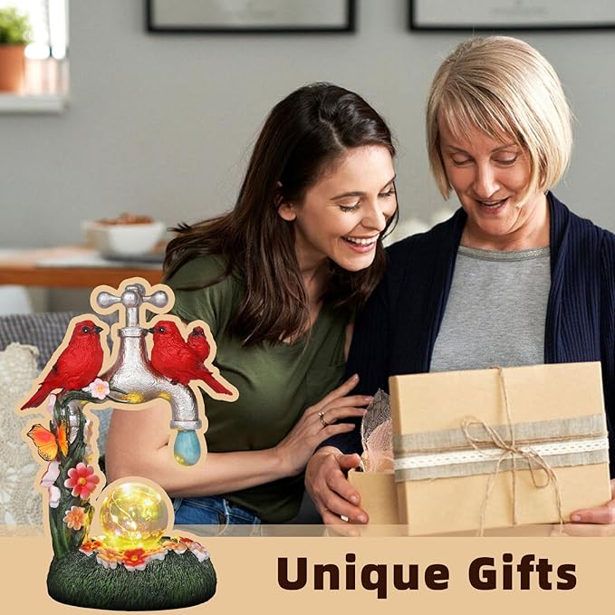 Red Cardinal Bird Statue with LED Ball Light 8.6"Resin Caidinal Figurine Outdoor Waterproof Solar Statues for Yard and Garden Unique Housewarming Birthday Outdoor Gifts for Women Mom Wife Girlfriend