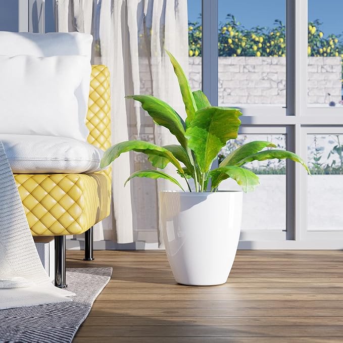 QCQHDU Plant Pots Set of 2 Pack,10 Inch Plant Pot for Indoor and Outdoor Plants with Drainage Hole,Flower Pots Modern Decorative Planter for Garden Plants (White)