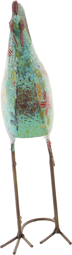 Deco 79 Metal Rooster Decorative Garden Sculpture Indoor Outdoor Distressed Standing Garden Statue with U Shaped Feet, Outdoor Sculpture 10" x 5" x 17", Green