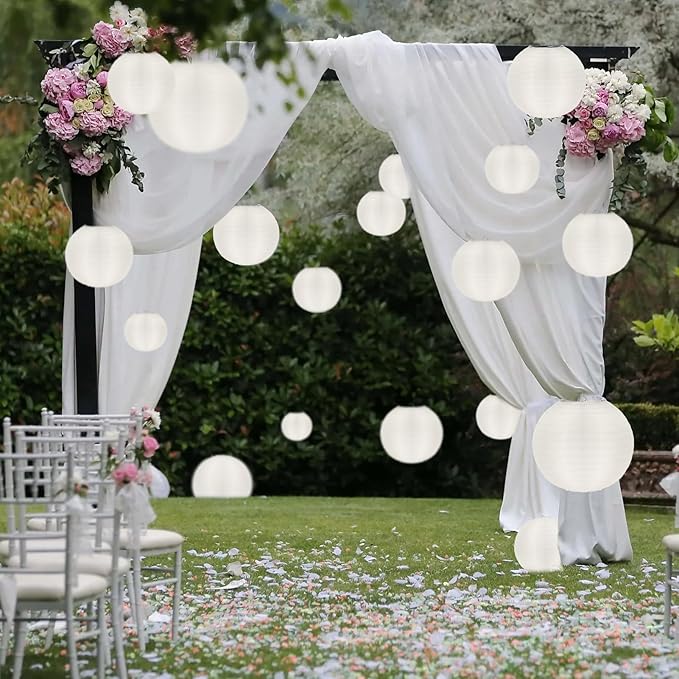 20 Pack White Outdoor Silk Lanterns Decorative, 10inch Waterprooof Outside Indoor Chinese Hanging Round Lanterns for Weddings, Birthdays, Parties Decoration (White)