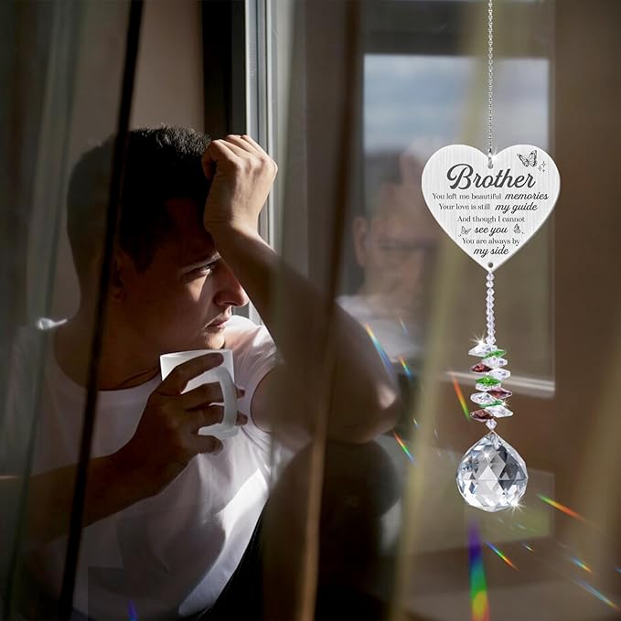 Sympathy Gifts for Loss of Brother,Memorial Crystal Suncatcher,Memorial Gifts for Loss of Brother,Hanging Crystals Ornament for Window Rainbow Maker Prisms Home Decor Gift