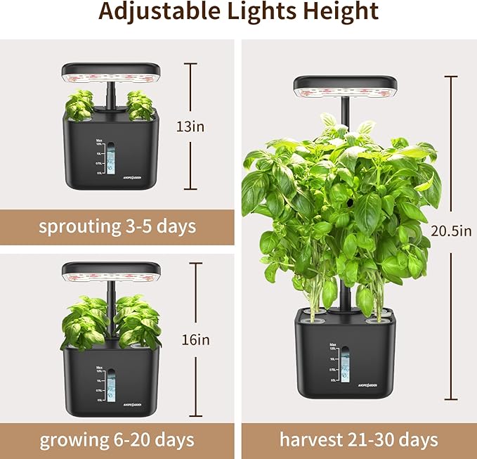 Ahopegarden Hydroponics Growing System kit Indoor Herb Garden with Grow Light, 4 Pods Plant Germination Kit Herb Vegetable Flower Growth Countertop Grower Harvest Fresh Veggie Lettuce（No Seeds）