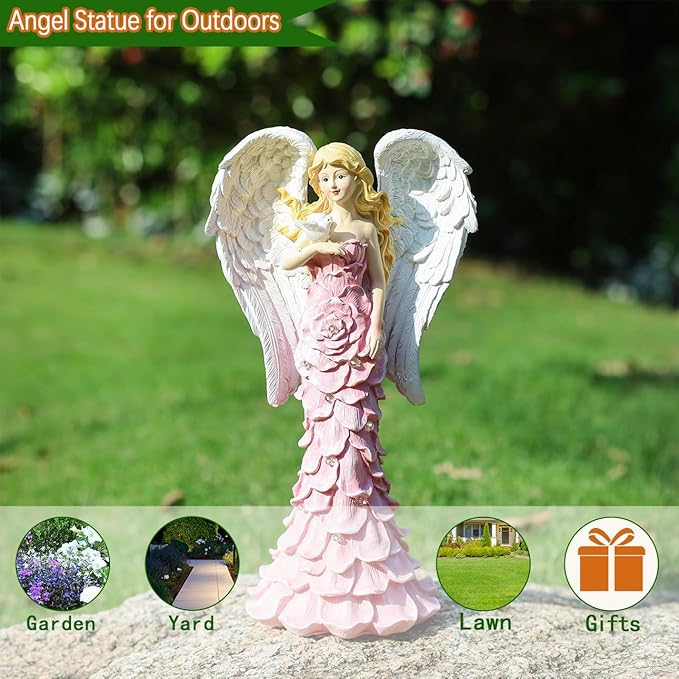 Solar Angel Garden Statues Outdoor with LED Lights –Garden Angel Figurine- Outdoor Lawn Decor Garden Figurine for Patio, Balcony, Yard, Ornament - Unique Housewarming Gifts