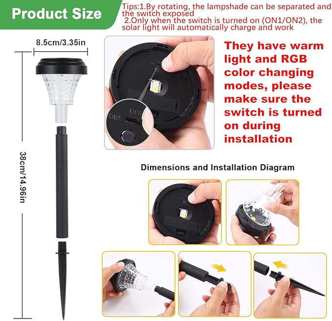 Solar Pathway Lights Outdoor 12 Pack Color Changing, LED Solar Outdoor Lights, IP65 Waterproof Solar Powered Garden Light for Walkway Yard Lawn Decorative(Multicolor&Warm White)