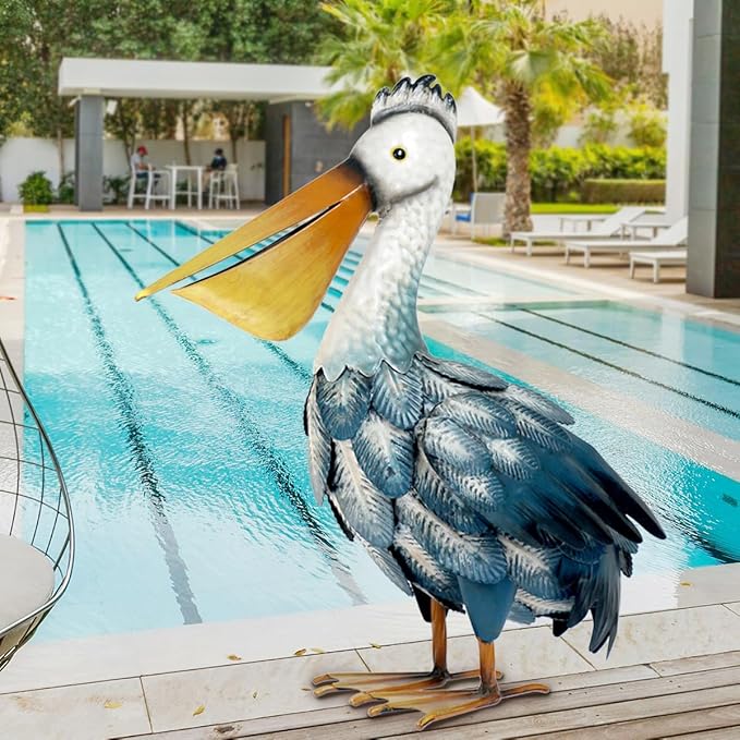 Kircust Pelican Statues, Garden Outdoor Decor Yard Art, Coastal Ocean Metal Bird Sculpture Ornament for Backyard Porch Patio Pond Decorations