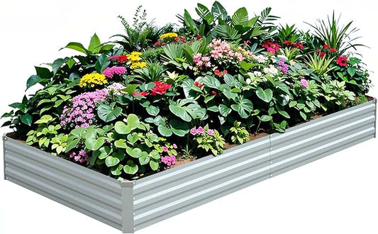 Raised Garden Bed,Galvanized Raised Garden Beds Outdoor for Vegetables Flowers Herbs, Raised Bed Planter Box, Metal Raised Garden Bed Kit with Gloves, 6x3x1ft,Gray