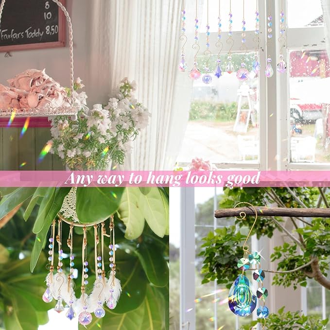 9 Pieces Sun Catchers Indoor Window Crystals Suncatchers for Windows Hanging Ornaments with Chain Colorful Prisms Rainbows Makers Pendants for Home Outdoor Garden Decoration