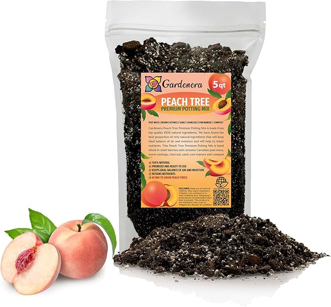 Premium Peach Potting Soil Mix - Optimal Nutrient-Rich Blend for Thriving and Juicy Peaches - 5 Quart