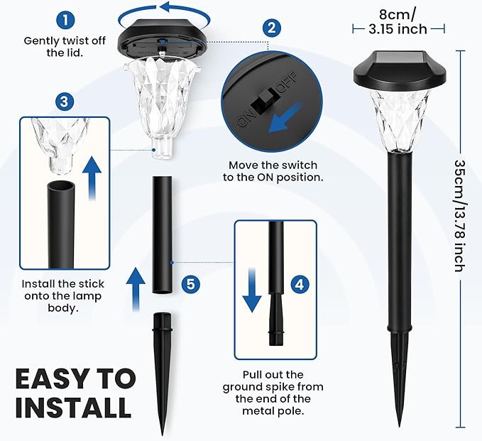 GIGALUMI Solar Outdoor Lights,Solar Lights Outdoor Waterproof 12 Pack,Cool White Solar Pathway Lights for Outside,Outdoor Lights Solar Powered Garden Decoration for Pathway,Patio,Lawn,Yard