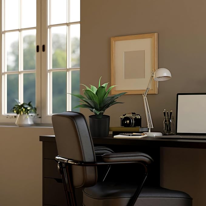 JUSTOYOU 14" Large Artificial Succulent Faux Agave Plant in Pot, Fake Potted Desk Plant Realistic Greenery Artificial Plants for Indoor Office Home Decor Bathroom Kitchen Shelf (Dark Green)