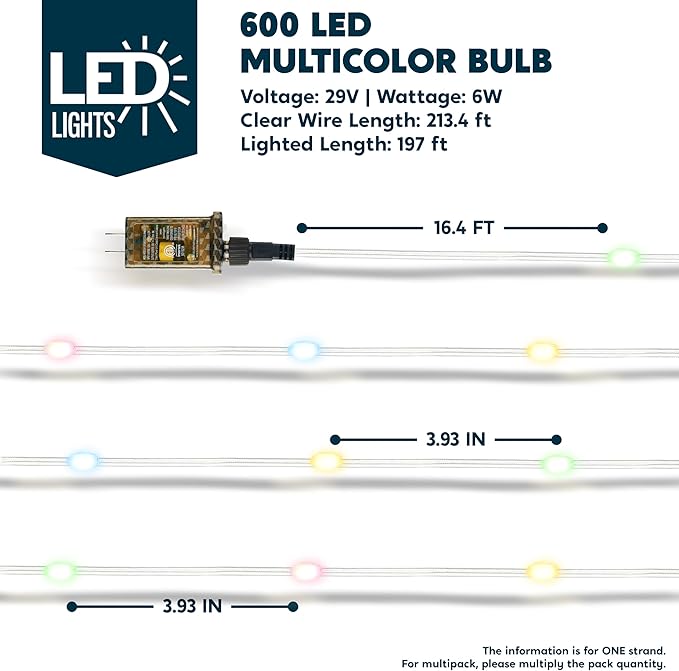 Joiedomi 600 LED Christmas String Lights Outdoor,198FT Multicolor Fairy Light with Remote 8 Modes Timer, Plug in PVC Clear Wire Lighting Decor with Reel for Indoor Dorm Classroom Bedroom Holiday