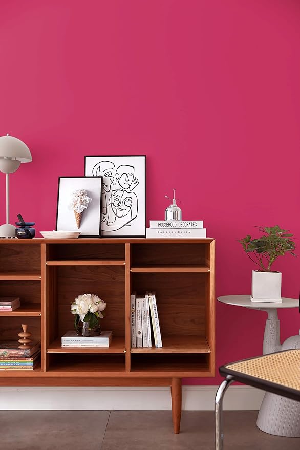 Dimoon 236''x17.7'' Pink Peel and Stick Wallpaper Contact Paper Modern Self Adhesive Wall Paper Removable Renter Friendly Textured Solid Color Shelf Cabinet Vinyl Roll (236''x17.7'',Rose Red)