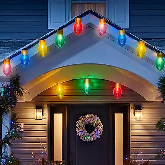 Jumbo Outdoor Christmas Lights,16FT C9 Jumbo Xmas String Lights Decorations Waterproof Hanging Lights with 10 Large Clear Multicolor Bulb for Outdoor Porch Patio Eave Xmas Roof Decoration