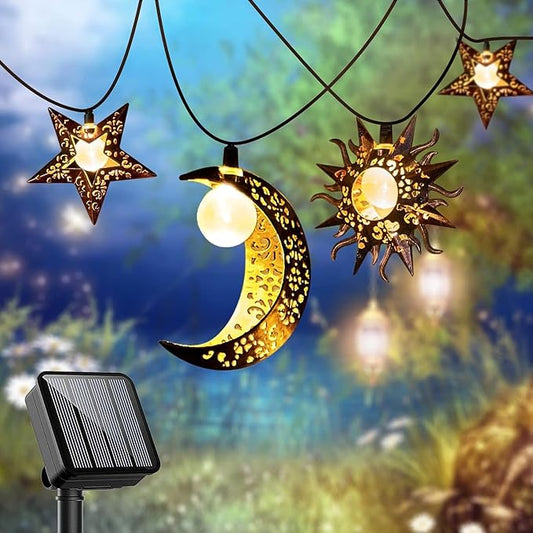 Solar String Lights Outdoor Star Moon Sun 13Ft 153In Led Solar Powered Fairy Decorative Lights for Garden Patio Yard Trees Mothers Day Gifts Wedding Party (Warm White) (Star Moon Sun String Lights)