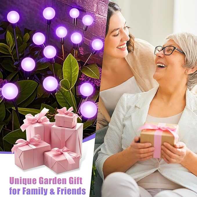 Solar Garden Lights Outdoor, Waterproof Solar Powered Lights for Yard Pathway Patio, Swaying Lawn Decor as Gardening Gifts for Women Holiday (Purple, 4 Pack 24 LED)