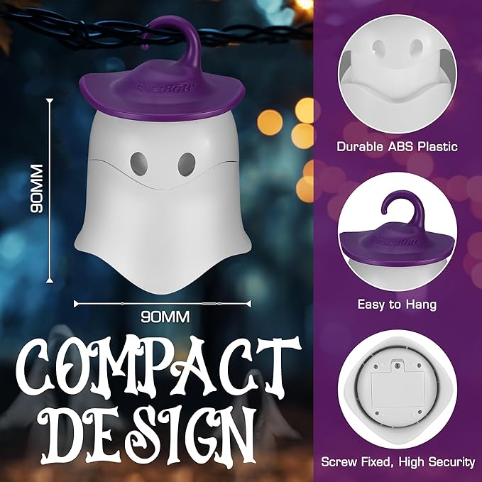 EverBrite 6-Pack Halloween Hanging Ghost Lights, Collapsible Ghost Camping Lantern, Two Color Changing, Indoor/Outdoor Halloween Spooky Party Decorations, Battery Included