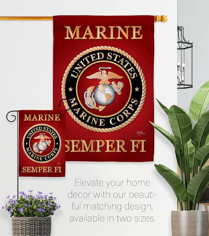 Breeze Decor Marine Corps House Flag - Pack Armed Forces USMC Semper Fi United State American Military Veteran Retire Official Support Our Troops - Banner Small Garden Yard Gift Double-Sided 28 X 40